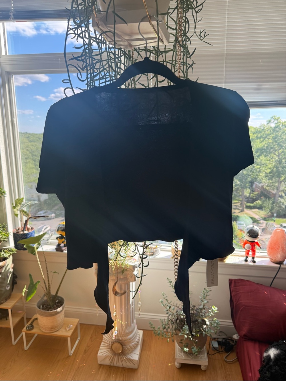 Black Tie-Front Crop Top - Women's Short Sleeve